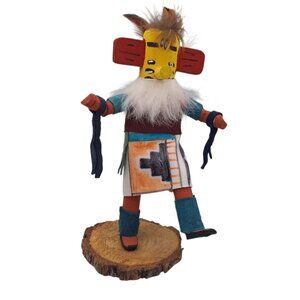 Kachina Handmade Doll Signed 7 Inch Hill AM Native American Indian Art Wood Fur